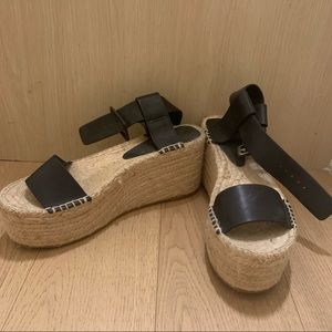 Vince Espadrille Black Leather Sandals, 37